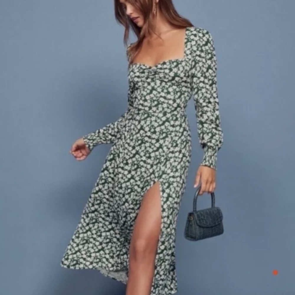 Reformation Green Floral midi Dress